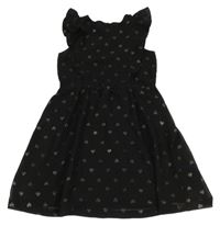 Čierne šifónové šaty so srdiečkami a volánikmi H&M