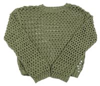 Khaki perforovaný crop sveter Primark