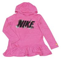 Růžové melírované triko s volánem logem a kapucí Nike