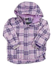 Lila-fialová kockovaná šušťáková jarná bunda s kapucňou H&M