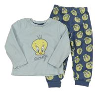 Světlemodro-tmavmoodré fleecové pyžamo s Tweetym Primark