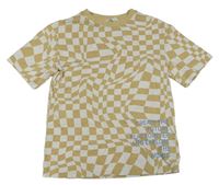 Béžovo-bílé vzorované tričko s nápisem H&M