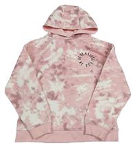 Růžovo-bílá batikovaná mikina s nápisem a kapucí Primark