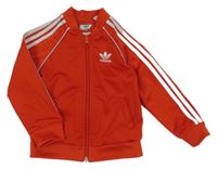 Červená sportovní propínací mikina s pruhy Adidas 
