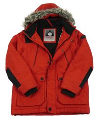 Červeno-černá šusťáková zimní bunda s kapucí Next 