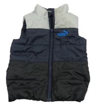 Čierno-tmavomdro-sivá šušťáková zateplená vesta s logom Puma