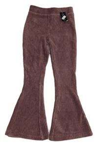 Nové - Fialovorůžové zamatové rebrované flare nohavice Dunnes