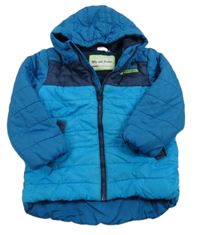 Tyrkysovo-petrolejová šušťáková prešívaná zimná bunda s kapucňou Kids