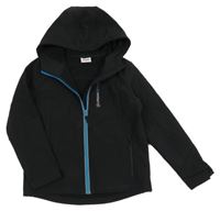 Černá softshellová bunda s nápisem a kapucí Yigga 