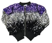 Černo-fialovo-stříbrný flitrový crop bomber H&M