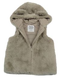 Béžová kožušinová podšitá vesta s kapucňou F&F