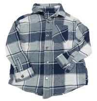 Tmavomodro-šedo-bílá kostkovaná flanelová košile Nutmeg