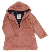 Starorůžová kožešinová zateplená parka s kapucí C&A