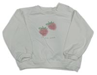 Biela oversize mikina s jahůdkami F&F