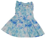 Nové - Modro-ružovo-biele batikované šaty s volánikmi Primark