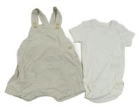 Nové - 2set - Béžovo-bílé pruhované laclové kraťasy + bílé body H&M