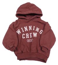 Vínová oversize mikina s nápisom a kapucňou Zara