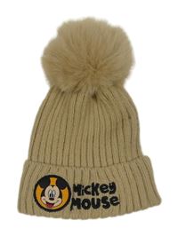 Béžová žebrovaná pletená čepice s Mickeym Primark