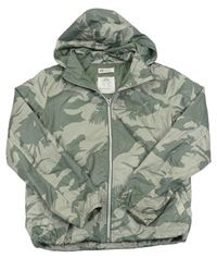 Světlekhaki-khaki army šušťáková jarná bunda s listami a odopínacíá kapucňou H&M