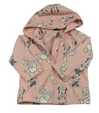 Světlerůžová nepromokavá podzimní bunda s Minnie a Daisy a kapucí Disney