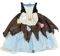 Kostým - Tmavohnědo-světlemodro-bílé saténovo/sametové oboustranné šaty s myškou - Popelka M&S