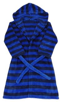Tmavomodro-safírový pruhovaný plyšový župan s kapucí M&S