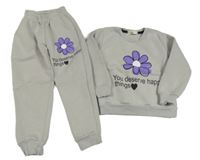 2Set - Svetlosivá tepláková mikina s květem a nápisy + tepláky zn. Cimiks