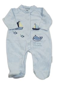 Svetlomodrý zamatový overal s lodičkami a velrybou NURSERY TIME