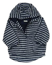 Tmavomodro-biela pruhovaná šušťáková jarná bunda s kapucňou Benetton
