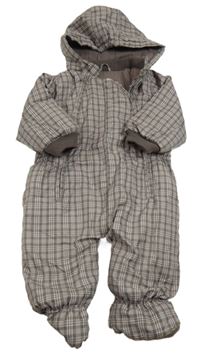 Hnědošedo-svetloružová kockovaná šušťáková zimná kombinéza s odopínacíá kapucňou name it.