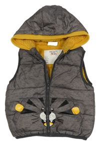 Sivo-tmavosivá melírovaná šušťáková zateplená vesta s tigrom a kapucňou INFINITY KIDS