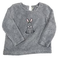 Sivo-biela melírovaná plyšová mikina so zajačikom POCOPIANO