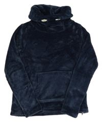 Tmavomodrá plyšová mikina s kapsou a rolákem manguun