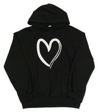 Čierna mikina so srdiečkom a vreckom a kapucňou SHEIN