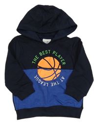 Tmavomodro-modrá mikina s míčem a nápisy a kapucí Topolino