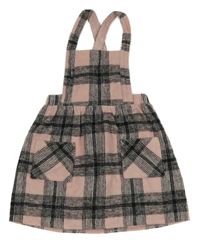 Svetloružová -čierne kockované vlnené šaty Matalan