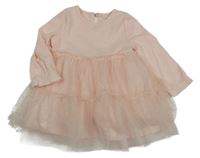 Světlebroskvové žebrované vzorované šaty s tylem s puntíky PRIMARK