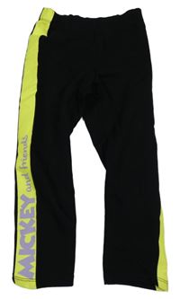 Černé legíny s křiklavě žlutým pruhem s nápisem - Mickey LC WaIKIKI