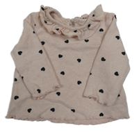 Svetloružový melírovaný úpletový sveter so srdiečkami a volánikom Matalan