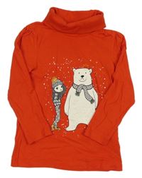 Červený rolák s dívkou a medvedíkom lupilu