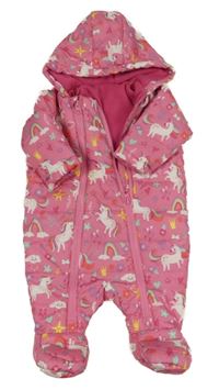 Růžová prošívaná šusťáková zimní kombinéza s obrázky a kapucí St. Bernard