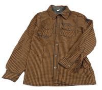 Hnědo-černá kostkovaná košile s nápisy YIGGA