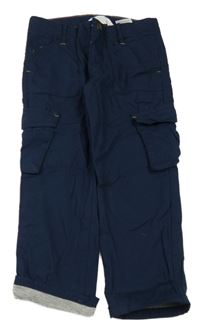 Tmavomodré cargo plátěné podšité kalhoty H&M