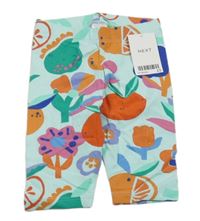 Nové - světlemodré legíny s kytičkami a ovocem Next