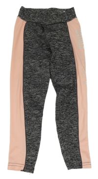 Černo-šedo-broskvové melírované funkční sportovní legíny s nápisem ERGEENOMIXX