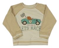 Světlebéžovo-béžová melírovaná mikina so závodním autom a nápismi St. Bernard