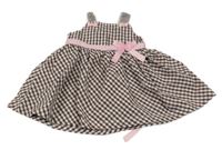 Hnedo-biele károvano/kostkované letné šaty s mašľami a motýlkom Baby Beri