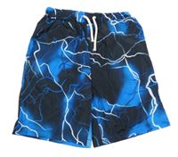 Černo-modro-bílé vzorované plážové kraťasy SHEIN