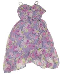 Levandulové šifónové letné šaty s kvietkami a volánikmi KIDS COLLECTION