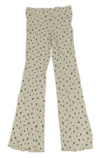 Smetanové žebrované flare kalhoty s kytičkami H&M